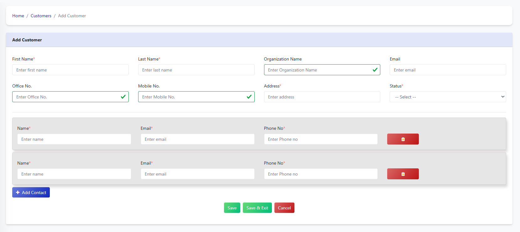 Customers list screenshot