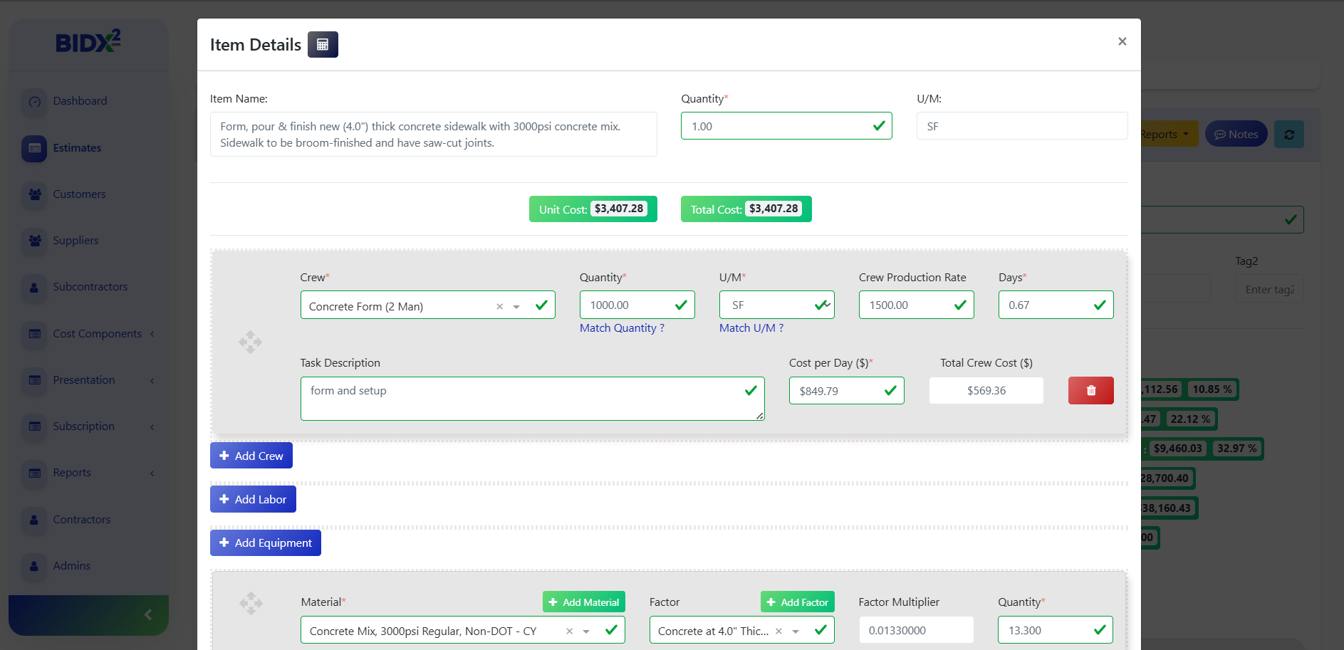 BidX2 item details popup screenshot